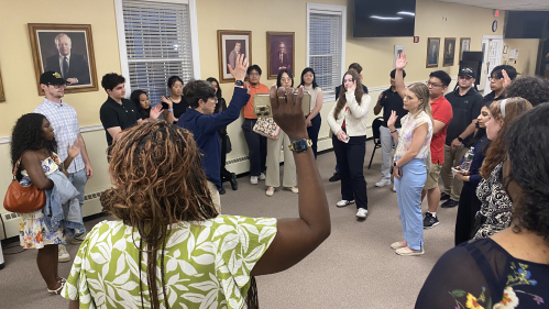 Students on a field trip to a government office.